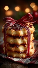 Festive Cookies Stacked with Ribbon: Christmas Sweets and Rustic Charm for Holiday Gatherings