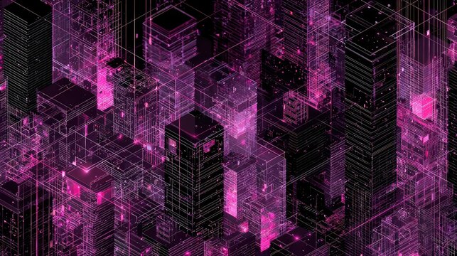 Digital city network creating a futuristic urban landscape