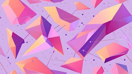 Geometric Shapes Network Connection on Lilac Background Trendy Abstract Design