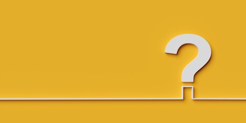 Whitel question mark formed from line on orange or yellow background, idea, solution or question or communication business concept background with copy space, flat lay top view from above