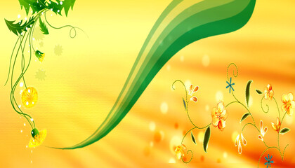 Vibrant Abstract Floral Background with Luminous Yellow and Green Hues, an Elegant Digital Illustration Reflecting Nature's Grace and Decorative Serenity