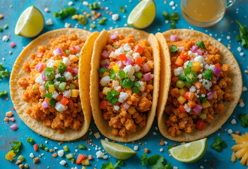Crispy tacos with colorful toppings