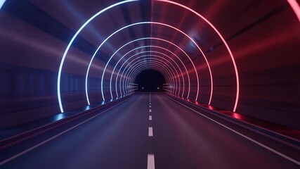 Futuristic neon tunnel road journey abstract background motion blue red light streaks 4K Ai HD high quality video.
- Powered by Adobe