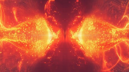 Digital energy stream flowing through futuristic grid tunnel