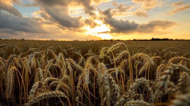 Ripe Wheat Field During Harvest Season at Golden Hour