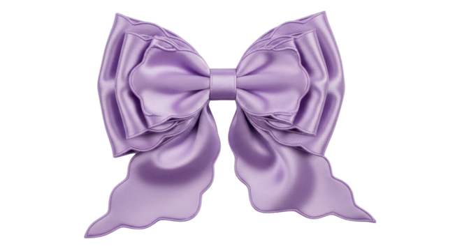 Isolated purple satin bow tie, elegant decorative ornament for girl's hair, fashion accent