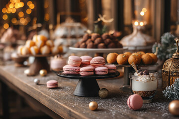 Luxury christmas decoration theme festive dessert table cozy home setting culinary delight elegant viewpoint