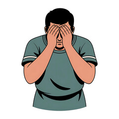 Man covers face with hands showing shame stress or hiding eyes