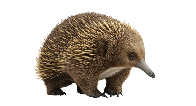 Isolated Echidna Tachyglossus Aculeatus, short-beaked monotreme spiny anteater in profile view
