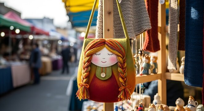 Handmade Doll Bag at Outdoor Market - Unique Craftsmanship and Vibrant Colors.