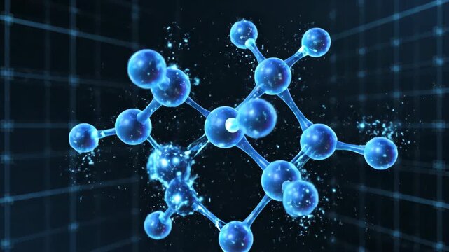 A detailed illustration of a molecular structure, showcasing interconnected spheres and bonds, representing scientific concepts. - Powered by Adobe