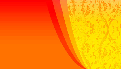 Orange and Yellow Abstract Background with Floral Pattern and Curved Lines for Design Projects