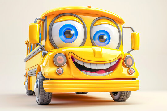 Cheerful cartoon bus with a big smile on a clean white background perfect for kids designs