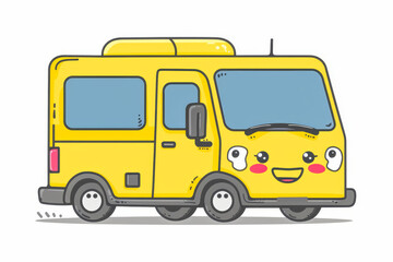Joyful cartoon bus with a big bright smile, set on a clean white background for vibrant appeal