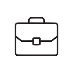 A simple black outline drawing of a briefcase with a handle and a clasp on a white background