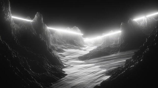 Abstract digital landscape with glowing futuristic light beams - Powered by Adobe