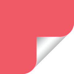 A vibrant coral pink square sticker with a curled corner revealing a white underside on a clean white background
