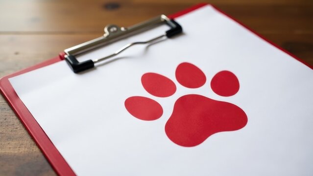 A digital device with a red paw print icon