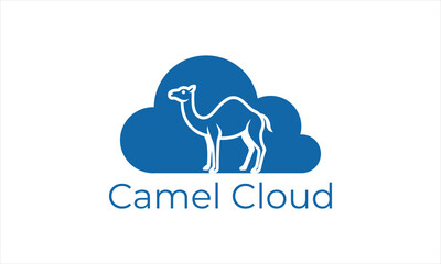Camel cloud logo template desert animal standing on white background simple graphic design element for corporate branding