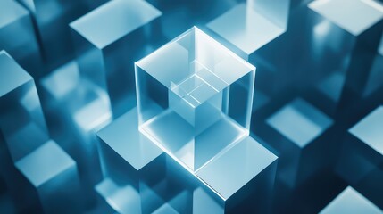 Transparent cube representing data structure and network technology