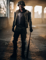 zombie apocalypse survivor wearing his protective clothing