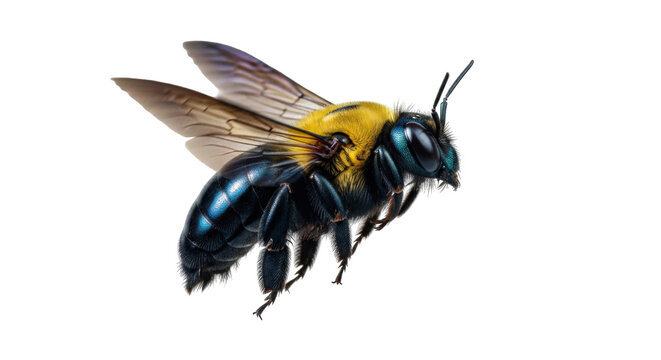 Isolated Carpenter Bee in Flight Profile View Arthropod Insect Nature Flying Creature