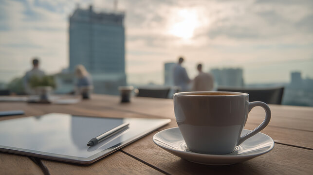 A coffee cup, whiteboard, and digital tablet - Powered by Adobe