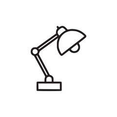 A simple black outline drawing of a desk lamp with an adjustable arm and a rectangular base design style