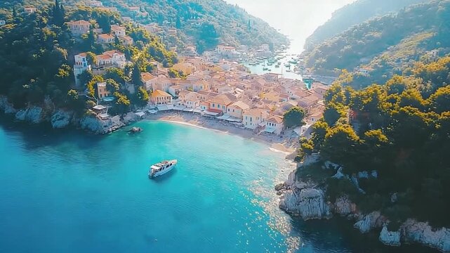 aerial drone of praga beach, greece, zoom out video