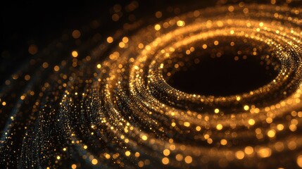 Golden swirling particles creating abstract galaxy bokeh lights