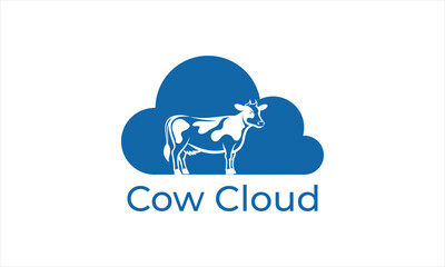 Cow cloud logo template farm dairy animal standing on white background simple graphic design element for corporate branding