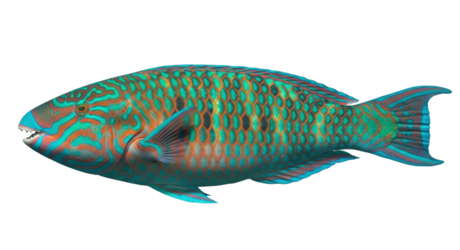 Isolated Parrotfish, vibrant underwater creature with unique dentition and bright coloration