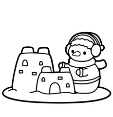 snowmen Building Snow Castle – Winter Play Scene