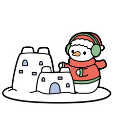 snowmen Building Snow Castle – Winter Play Scene