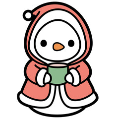 Snowman in Winter Hat Drinking Cocoa – Kawaii Christmas Clipart