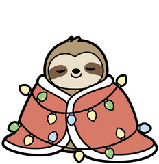 Sloth Wrapped in Christmas Lights – Cute Holiday Clipart