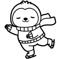 Cute Sloth Ice Skating in Winter Scarf – Christmas Kawaii Clipart