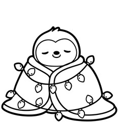 Sloth Wrapped in Christmas Lights – Cute Holiday Clipart