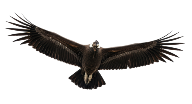 Isolated Andean condor with outstretched wings, powerful bird of prey in flight, wild bird