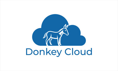Donkey silhouette cloud data storage logo, icon design template for reliable modern digital application security and internet server hosting