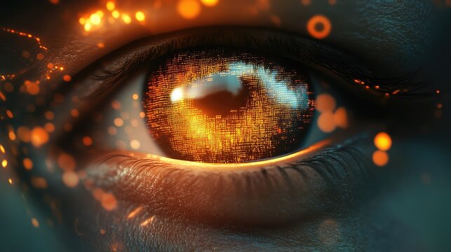 Human eye connecting with digital data and artificial intelligence