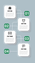 Modern vertical four step business infographic process timeline template for workflow presentation and marketing design