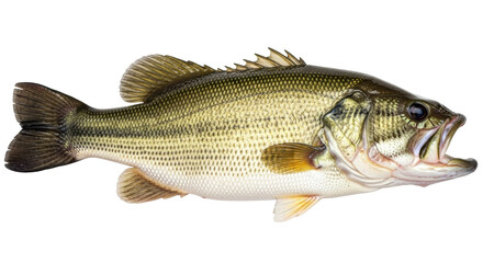 Isolated Large-Mouth Bass Freshwater Fish, Full Length Studio Shot, No People, Outdoors