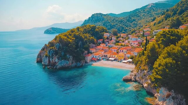 Aerial drone footage of praga beach greece zoom out video