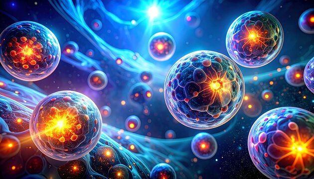 Artistic depiction of glowing orbs floating in a cosmic scene