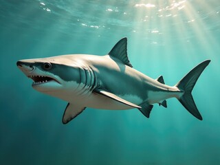 Obraz premium A shark swims in the ocean with its mouth open, perfect for underwater or beach scenes