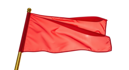 Isolated red flag waving on a flagpole, representing warning, danger, socialism, or motorsport