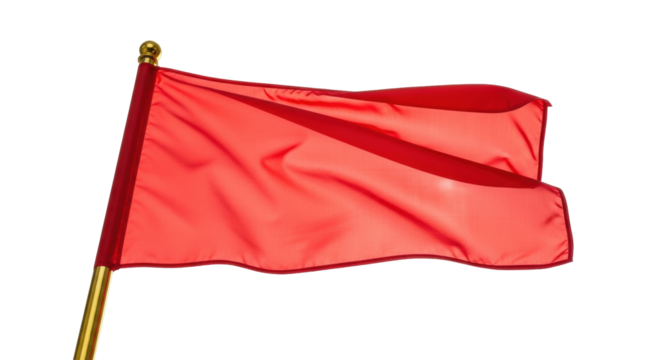 Isolated red flag waving on a flagpole, representing warning, danger, socialism, or motorsport