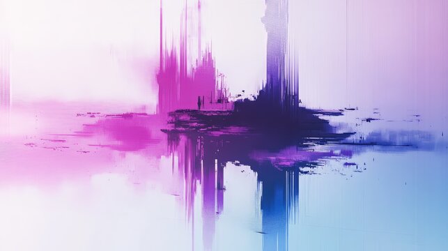 Abstract glitch art creating purple blue digital distortion reflection