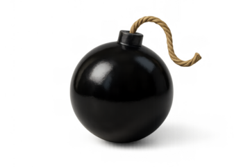 Round black cartoon bomb with a burning fuse, representing danger, explosion, and an urgent deadline concept